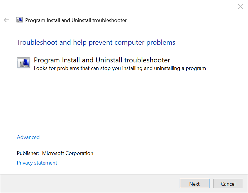 프로그램을 사용하세요 'Microsoft Program Install and Uninstall Troubleshooter'.