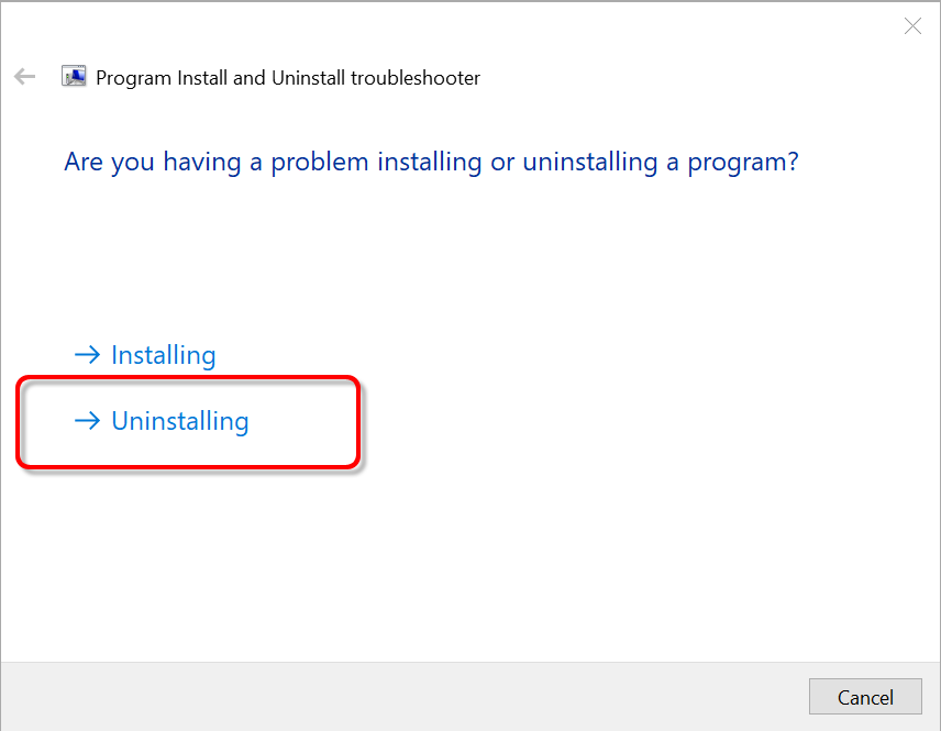 프로그램을 사용하세요 'Microsoft Program Install and Uninstall Troubleshooter'.