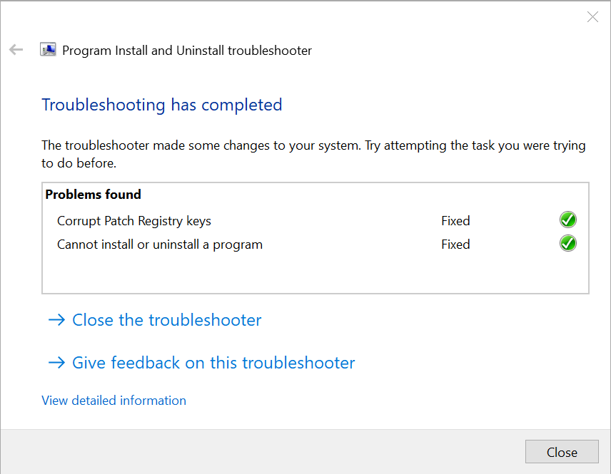 프로그램을 사용하세요 'Microsoft Program Install and Uninstall Troubleshooter'.